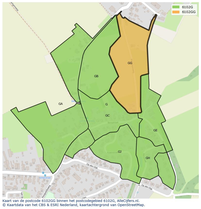 Afbeelding van het postcodegebied 6102 GG op de kaart.