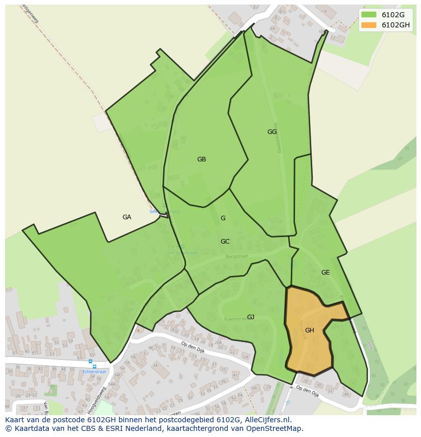 Afbeelding van het postcodegebied 6102 GH op de kaart.