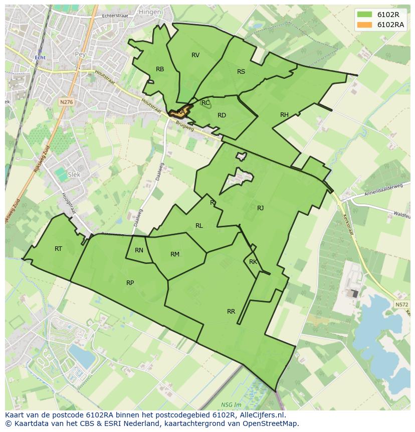 Afbeelding van het postcodegebied 6102 RA op de kaart.
