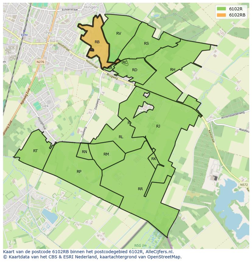 Afbeelding van het postcodegebied 6102 RB op de kaart.