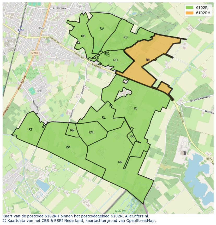 Afbeelding van het postcodegebied 6102 RH op de kaart.