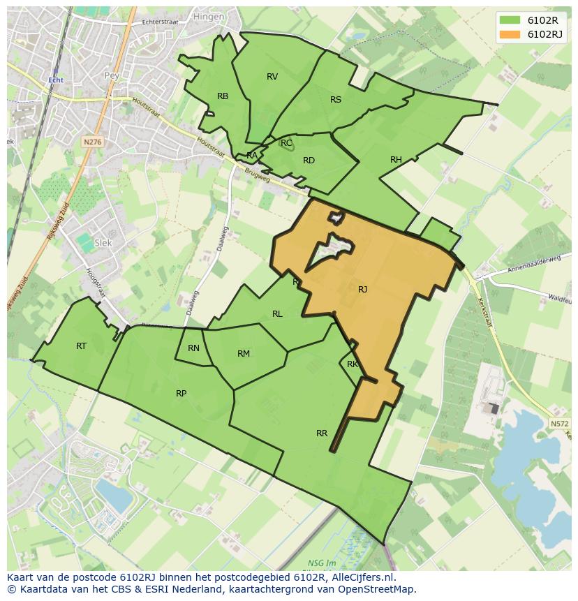 Afbeelding van het postcodegebied 6102 RJ op de kaart.