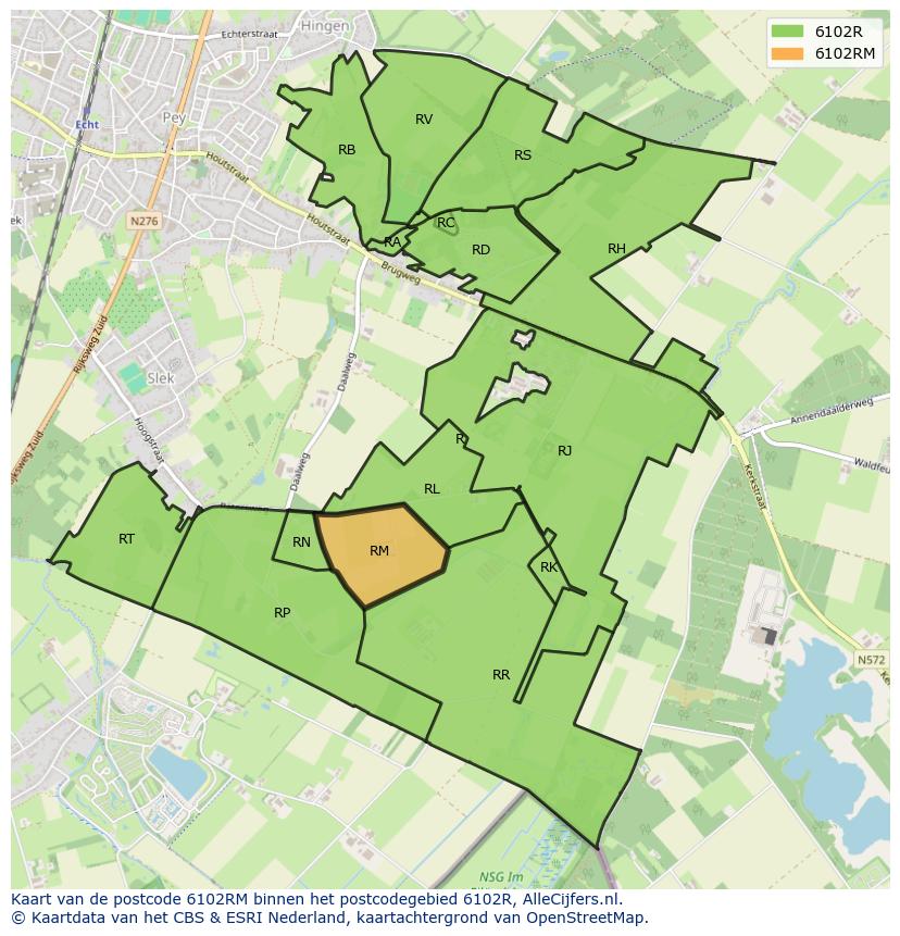 Afbeelding van het postcodegebied 6102 RM op de kaart.