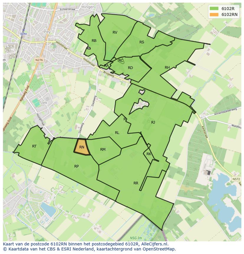 Afbeelding van het postcodegebied 6102 RN op de kaart.