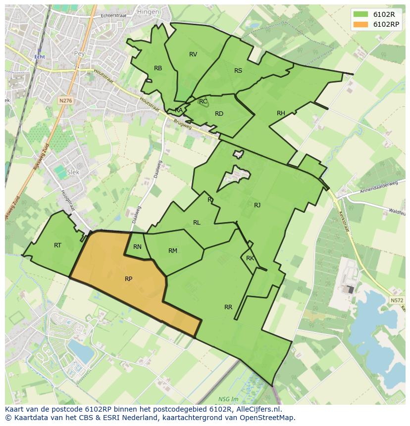 Afbeelding van het postcodegebied 6102 RP op de kaart.