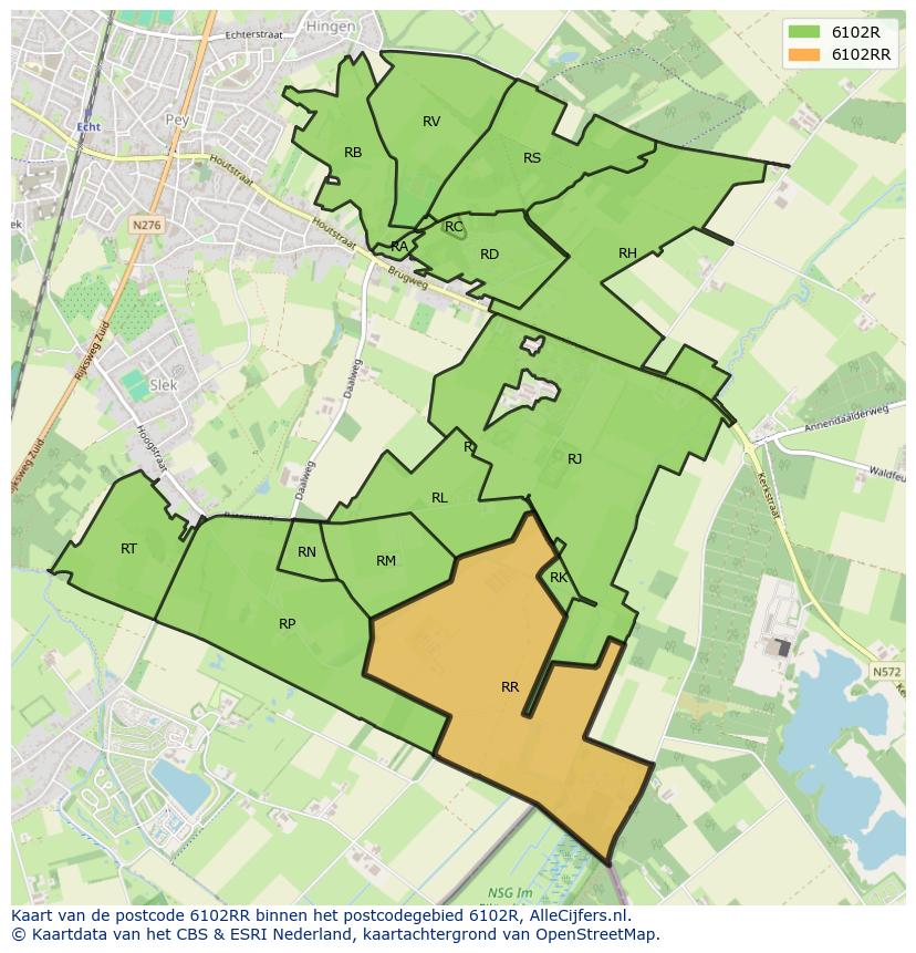Afbeelding van het postcodegebied 6102 RR op de kaart.