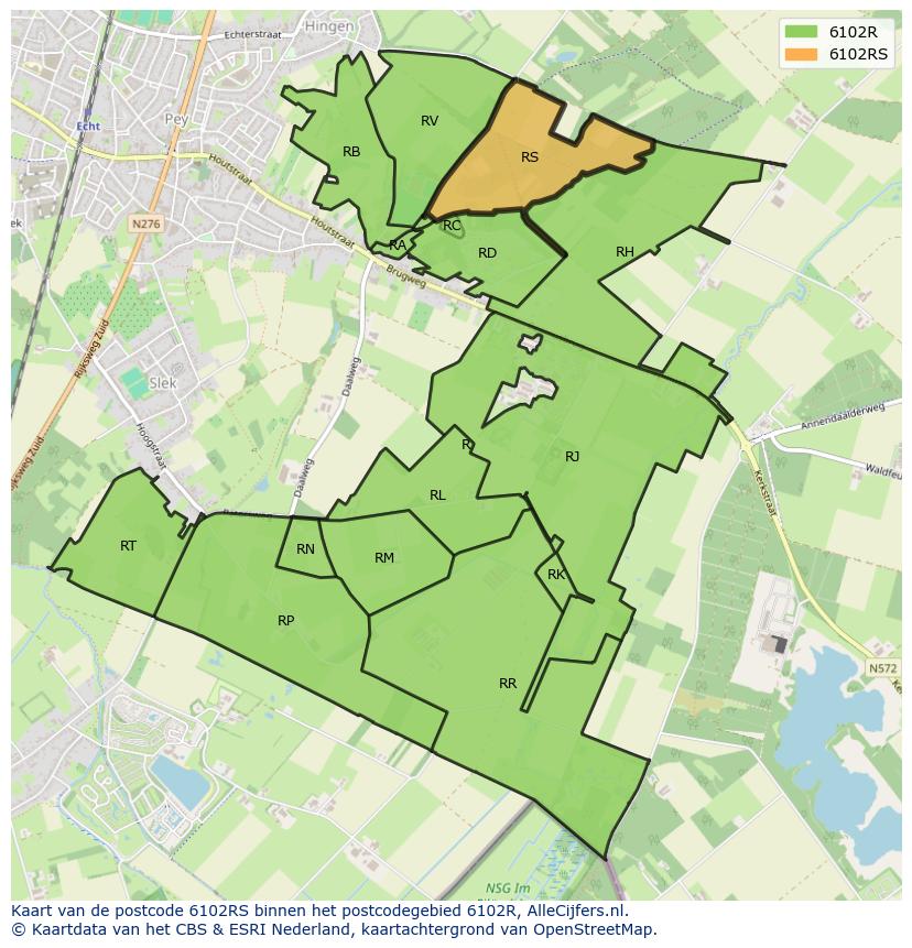 Afbeelding van het postcodegebied 6102 RS op de kaart.