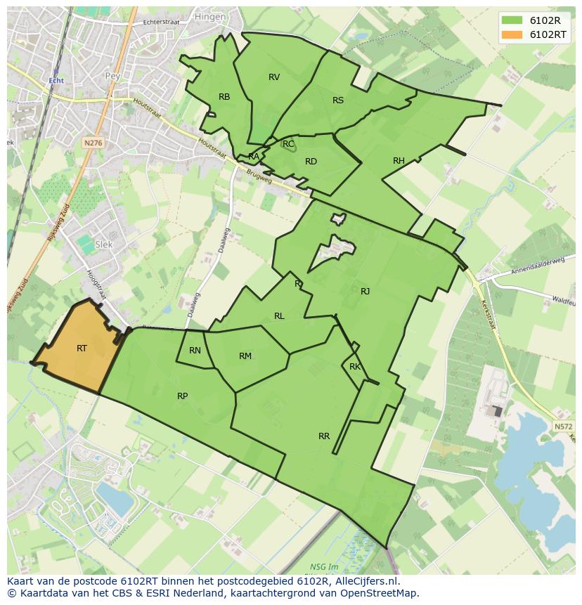 Afbeelding van het postcodegebied 6102 RT op de kaart.