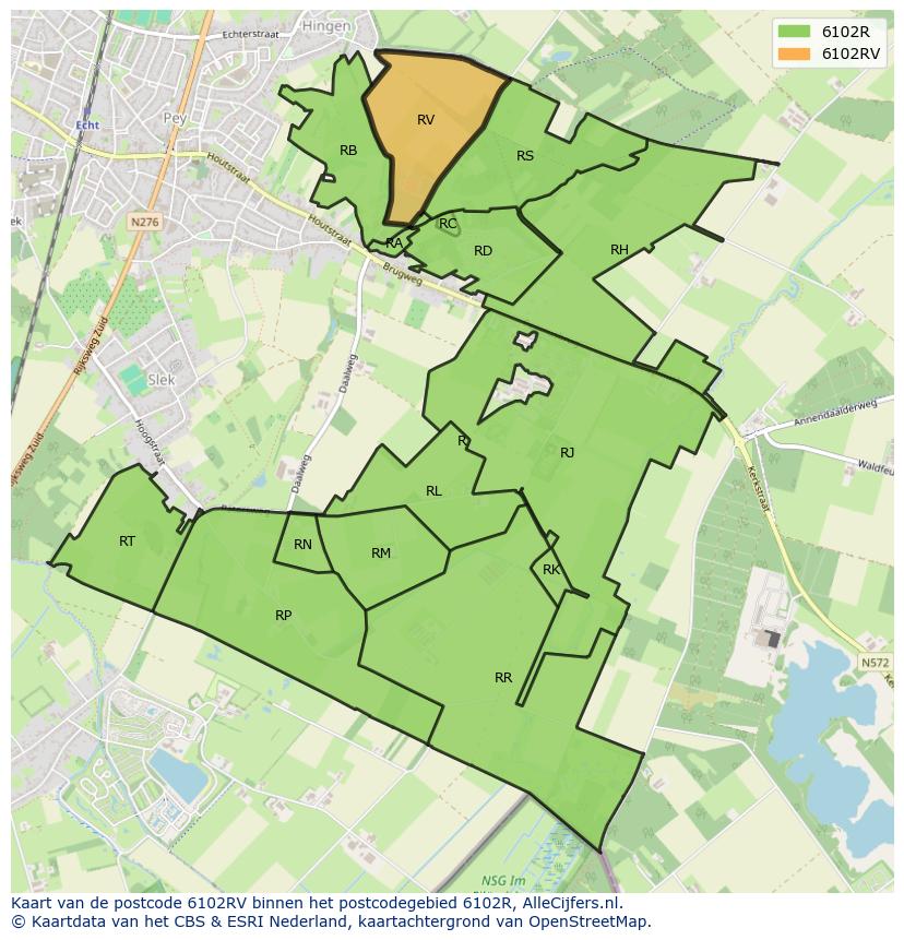 Afbeelding van het postcodegebied 6102 RV op de kaart.