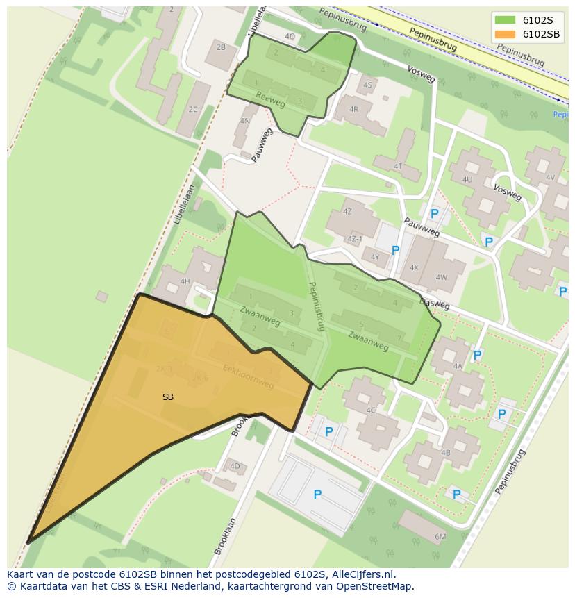 Afbeelding van het postcodegebied 6102 SB op de kaart.