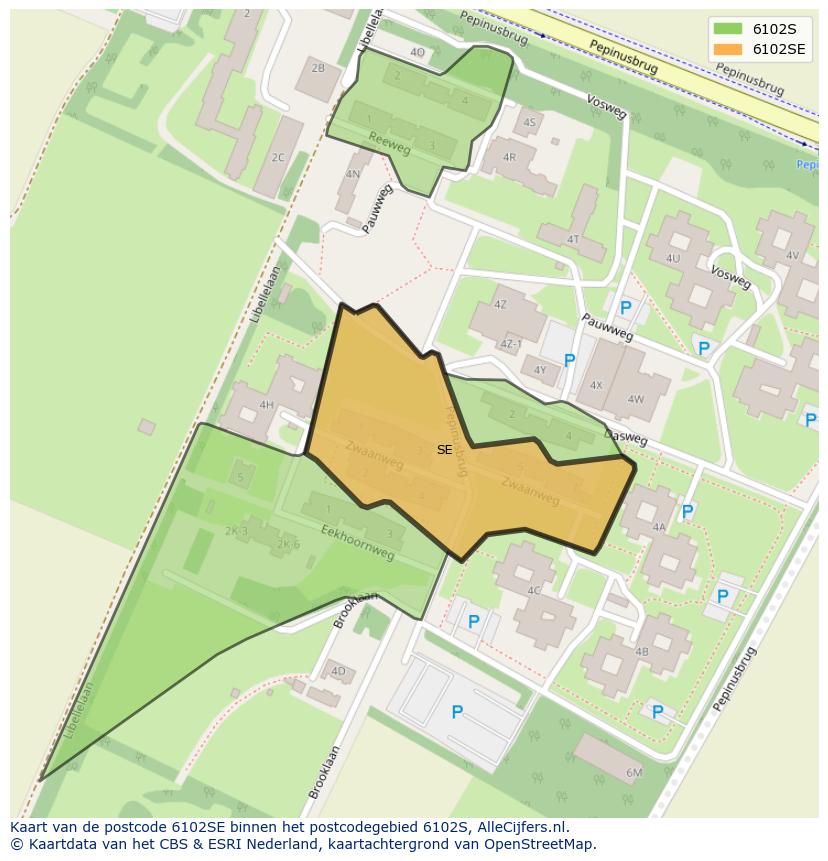 Afbeelding van het postcodegebied 6102 SE op de kaart.
