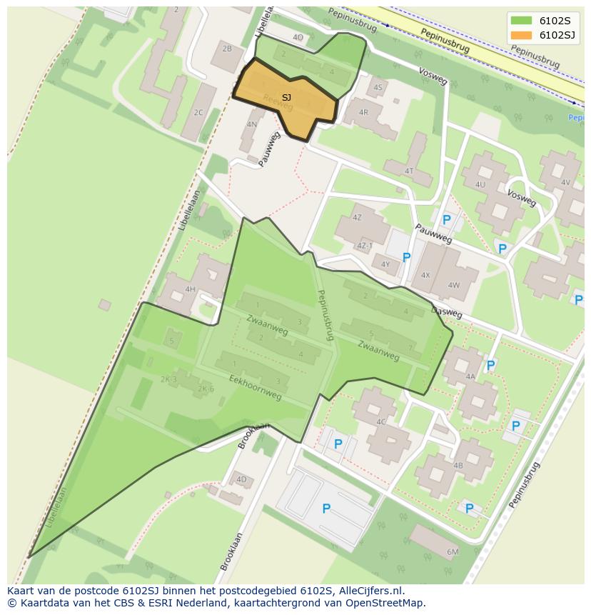 Afbeelding van het postcodegebied 6102 SJ op de kaart.
