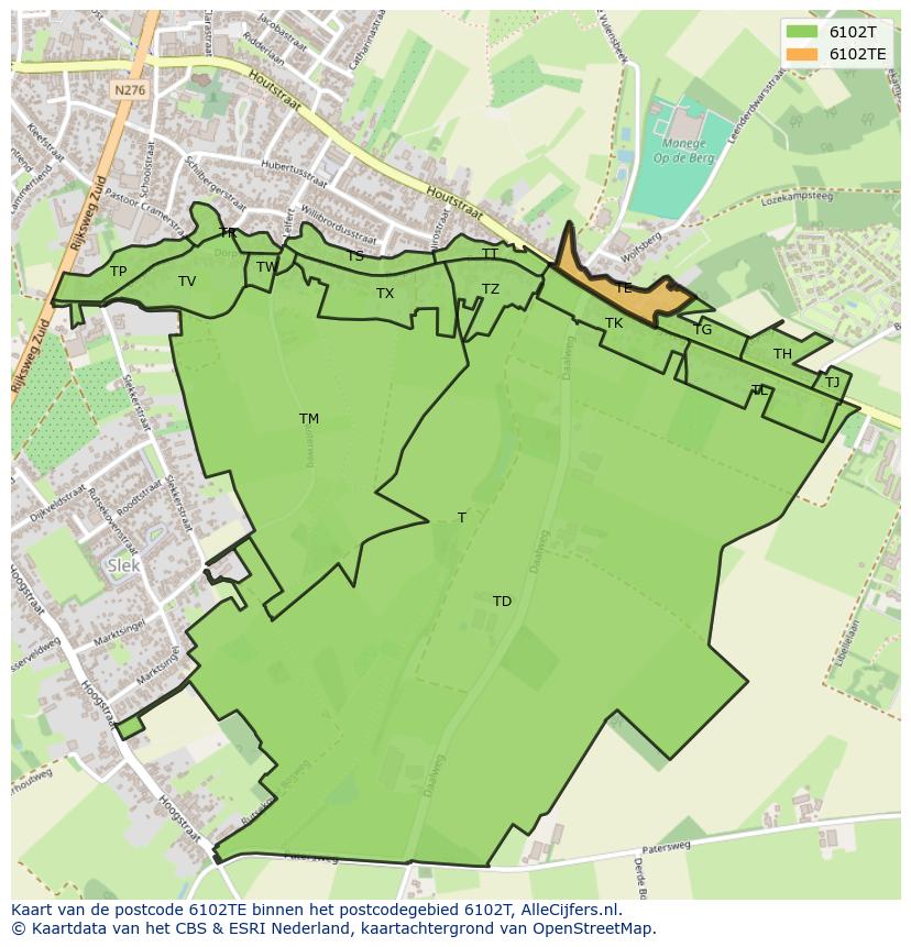Afbeelding van het postcodegebied 6102 TE op de kaart.