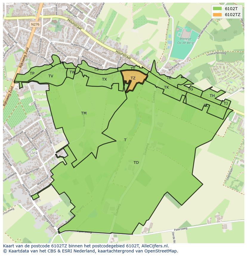Afbeelding van het postcodegebied 6102 TZ op de kaart.