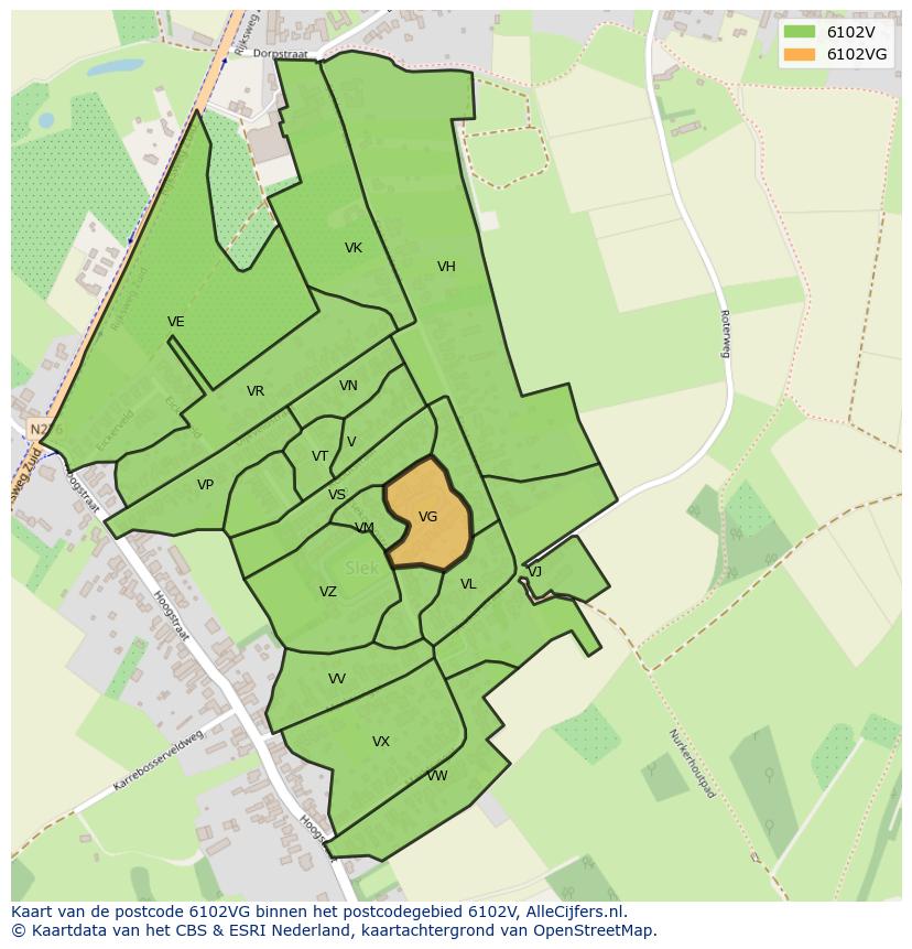 Afbeelding van het postcodegebied 6102 VG op de kaart.