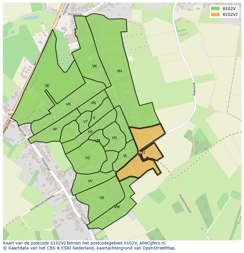 Afbeelding van het postcodegebied 6102 VJ op de kaart.