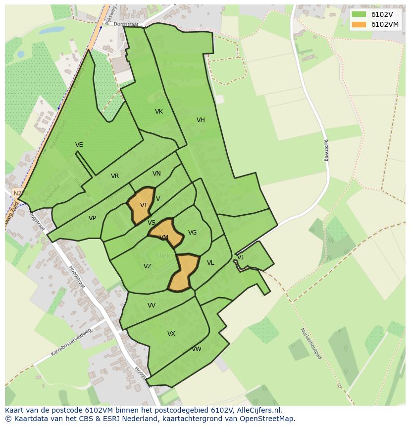Afbeelding van het postcodegebied 6102 VM op de kaart.