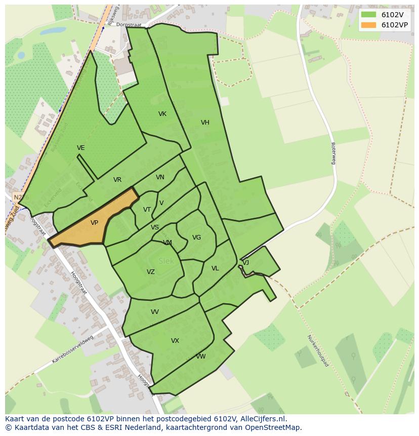 Afbeelding van het postcodegebied 6102 VP op de kaart.