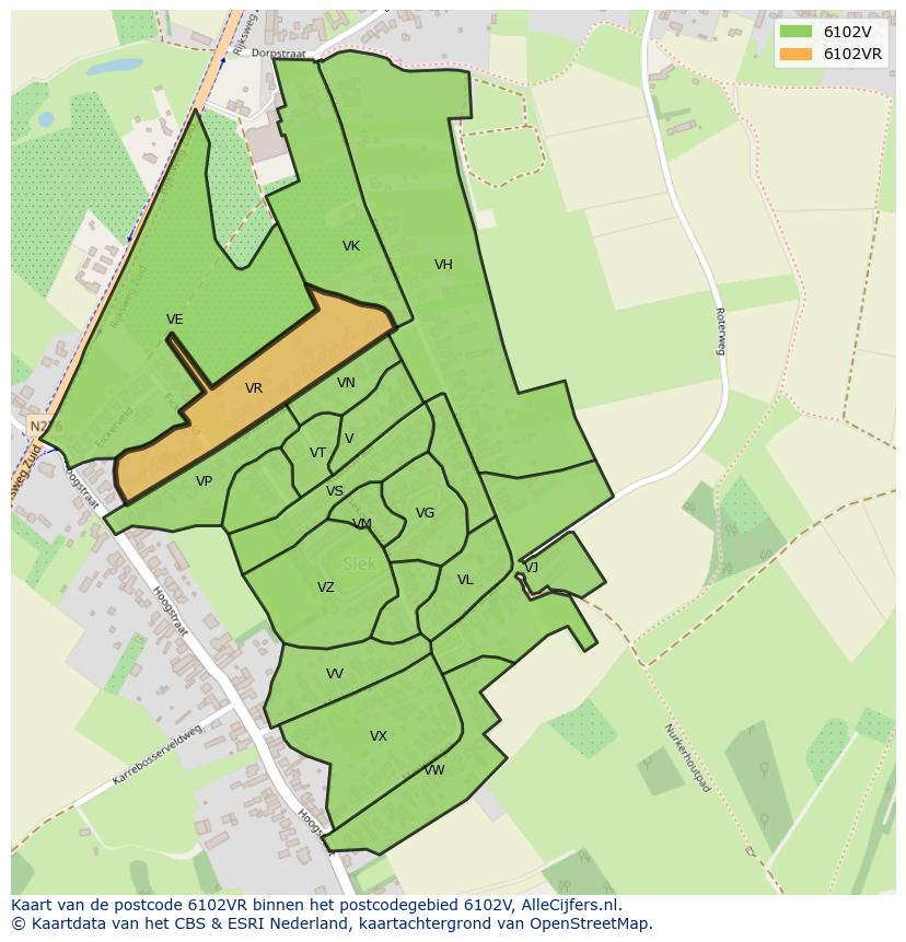 Afbeelding van het postcodegebied 6102 VR op de kaart.