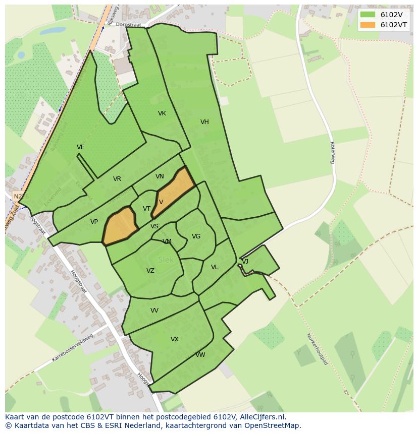 Afbeelding van het postcodegebied 6102 VT op de kaart.