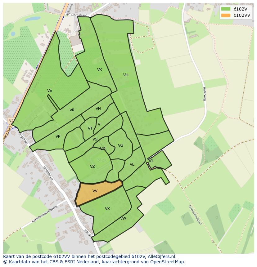 Afbeelding van het postcodegebied 6102 VV op de kaart.