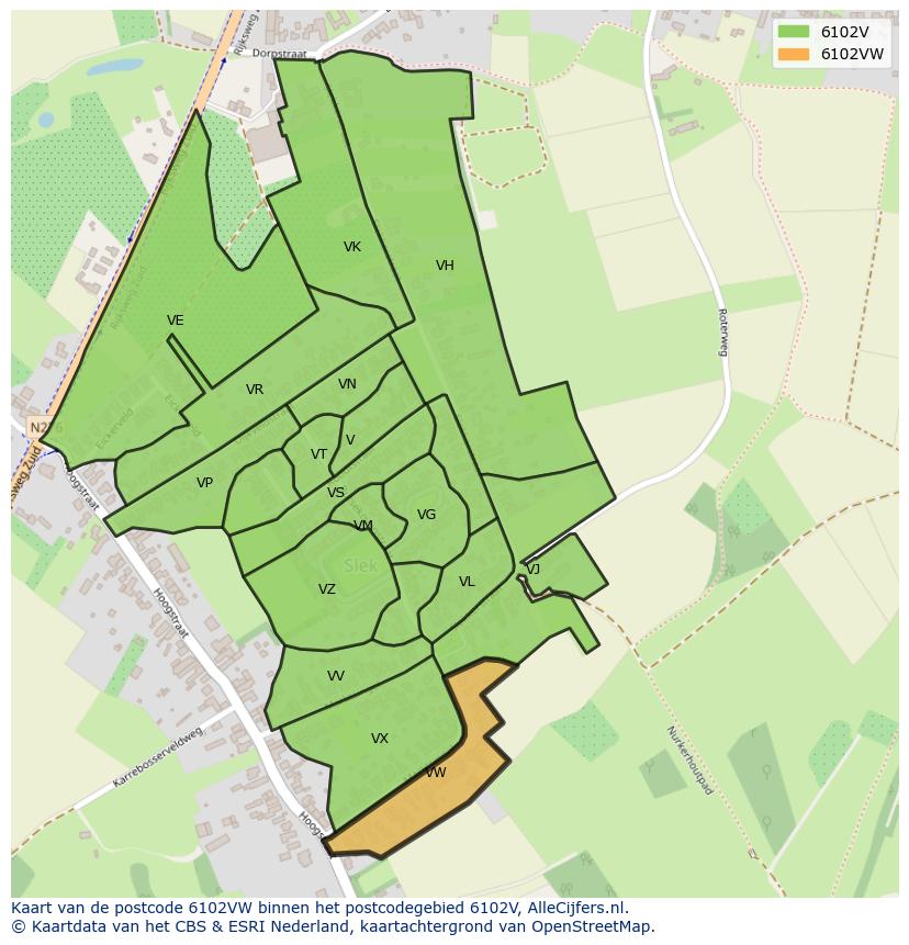 Afbeelding van het postcodegebied 6102 VW op de kaart.