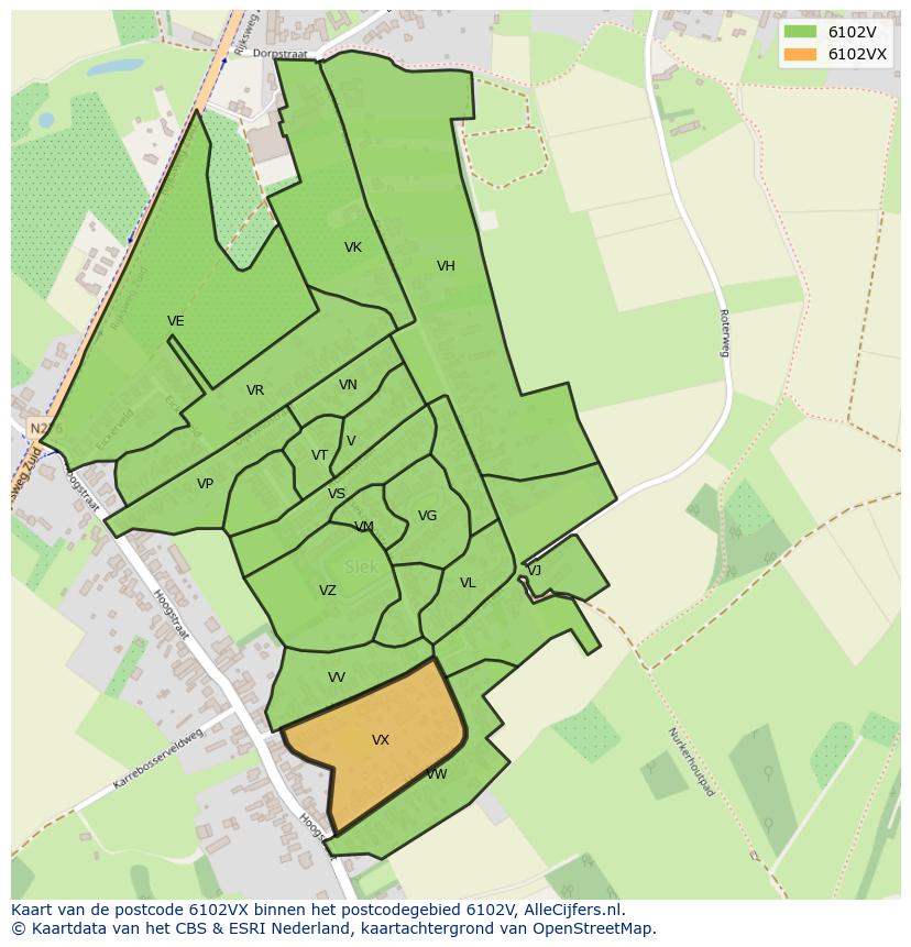 Afbeelding van het postcodegebied 6102 VX op de kaart.