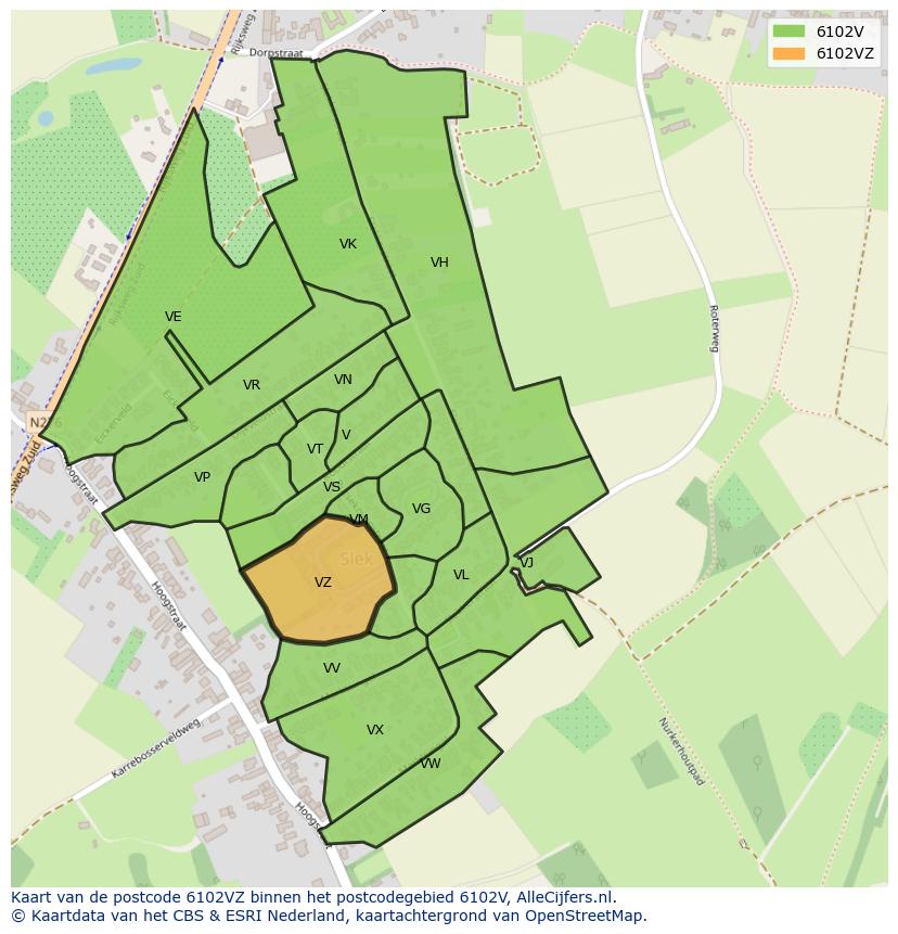 Afbeelding van het postcodegebied 6102 VZ op de kaart.
