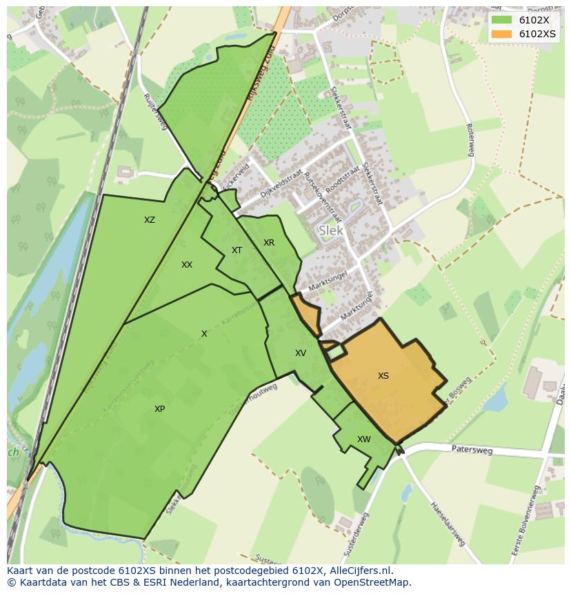 Afbeelding van het postcodegebied 6102 XS op de kaart.
