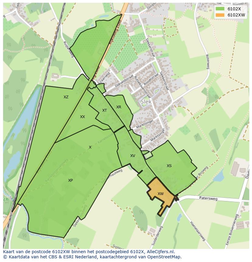 Afbeelding van het postcodegebied 6102 XW op de kaart.