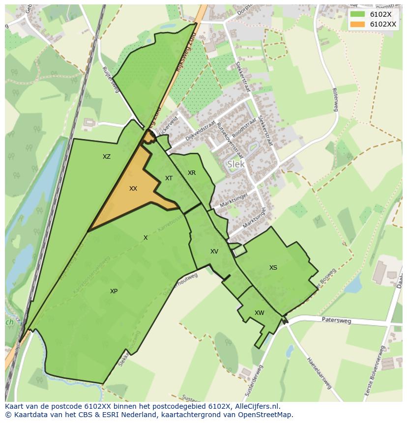 Afbeelding van het postcodegebied 6102 XX op de kaart.