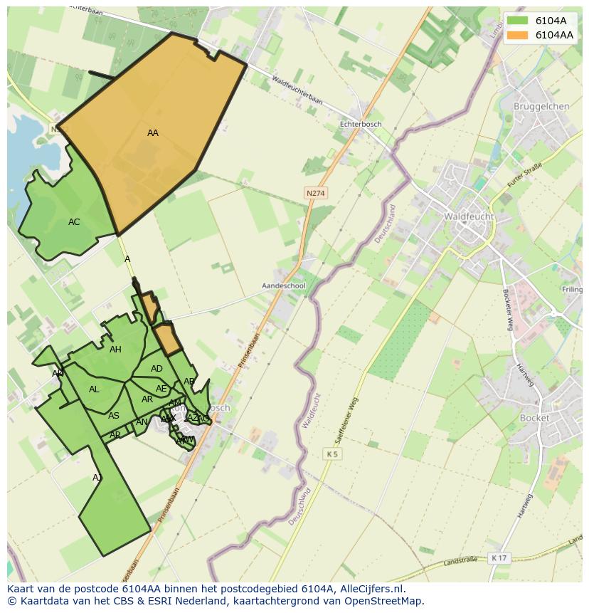 Afbeelding van het postcodegebied 6104 AA op de kaart.