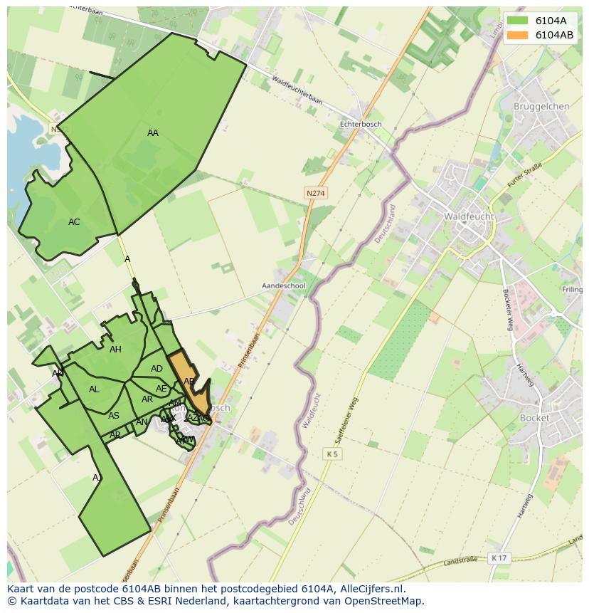 Afbeelding van het postcodegebied 6104 AB op de kaart.