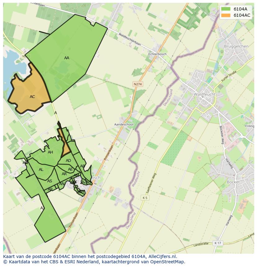 Afbeelding van het postcodegebied 6104 AC op de kaart.