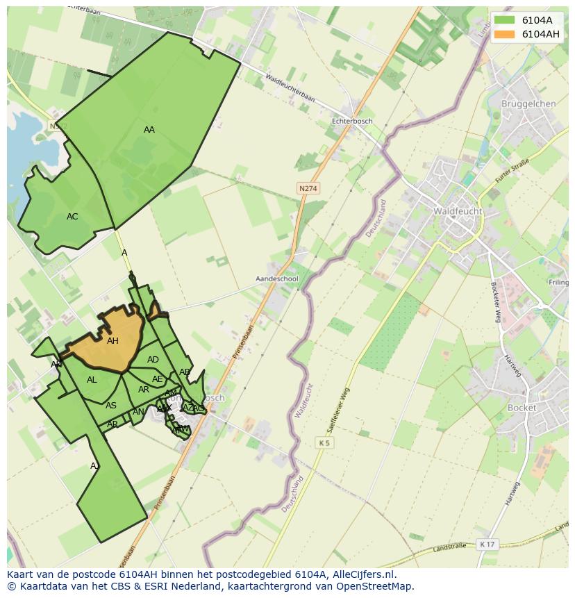 Afbeelding van het postcodegebied 6104 AH op de kaart.
