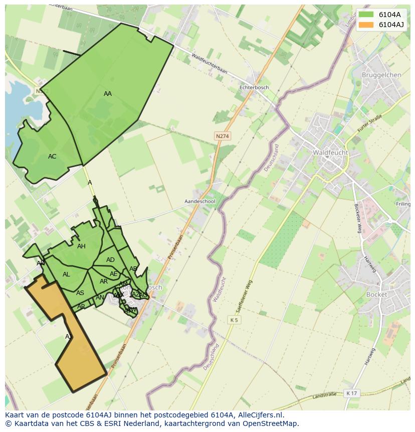 Afbeelding van het postcodegebied 6104 AJ op de kaart.