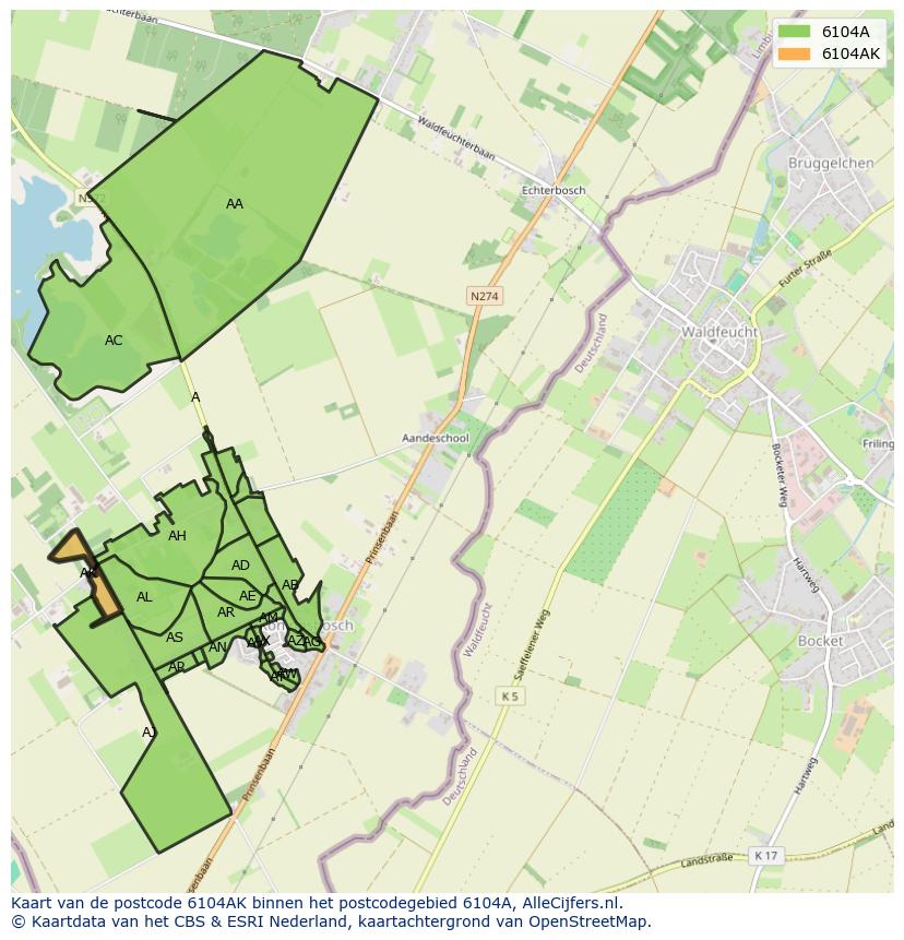 Afbeelding van het postcodegebied 6104 AK op de kaart.