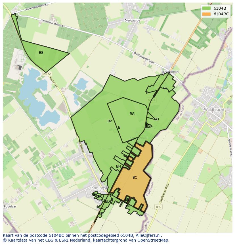 Afbeelding van het postcodegebied 6104 BC op de kaart.
