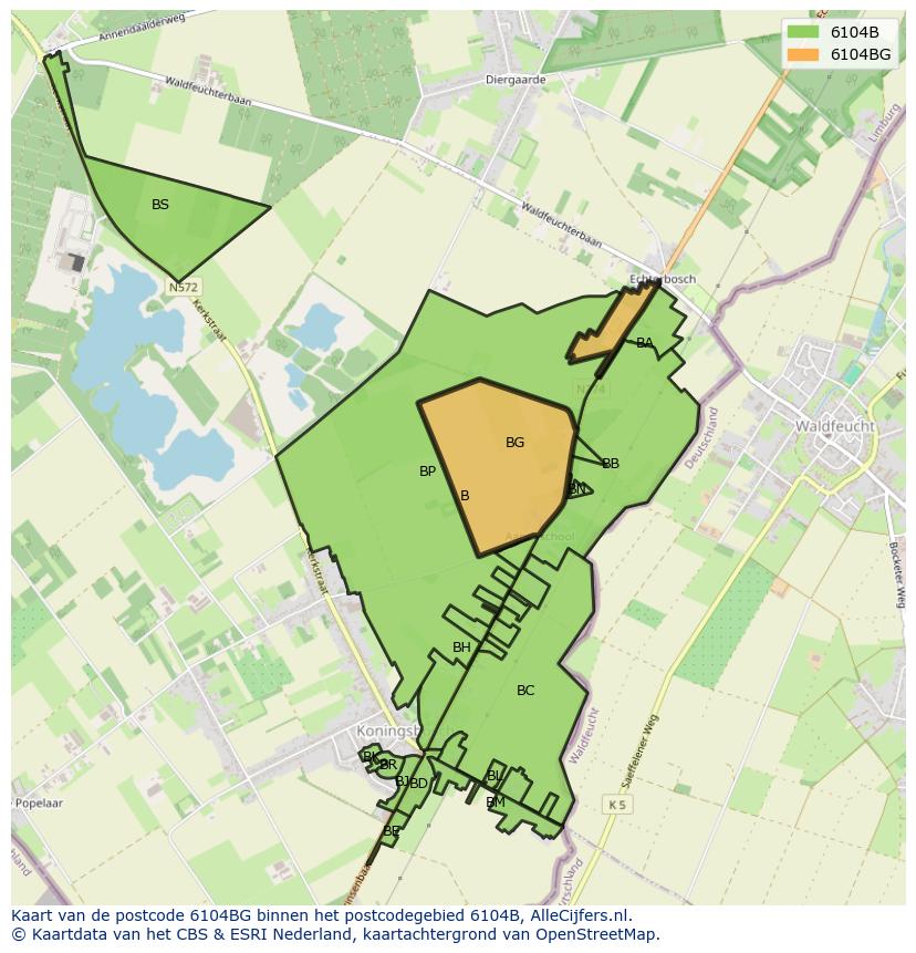 Afbeelding van het postcodegebied 6104 BG op de kaart.