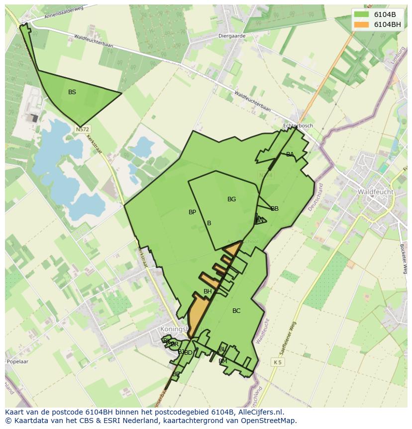 Afbeelding van het postcodegebied 6104 BH op de kaart.