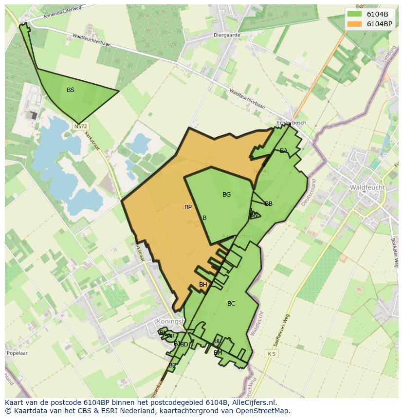 Afbeelding van het postcodegebied 6104 BP op de kaart.