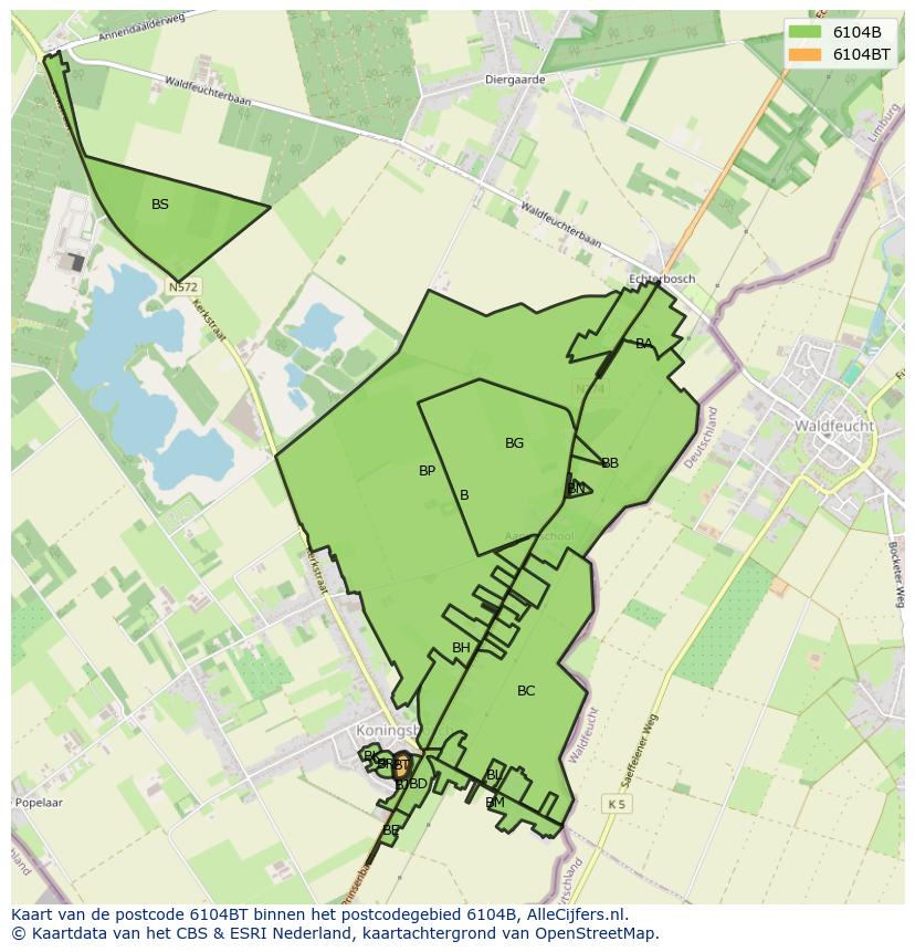 Afbeelding van het postcodegebied 6104 BT op de kaart.