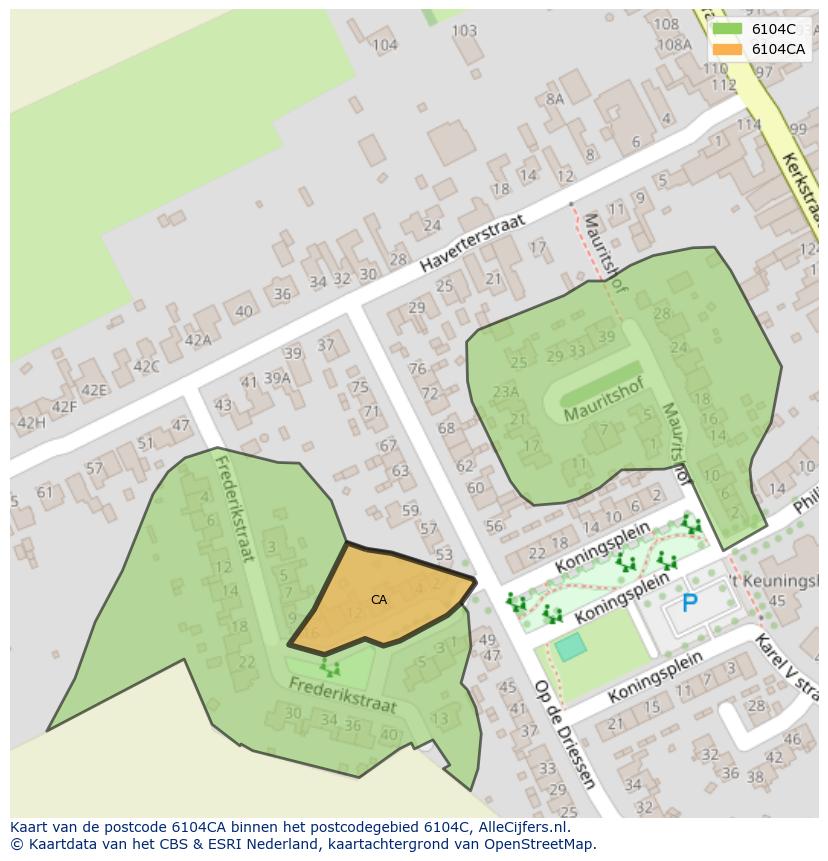 Afbeelding van het postcodegebied 6104 CA op de kaart.