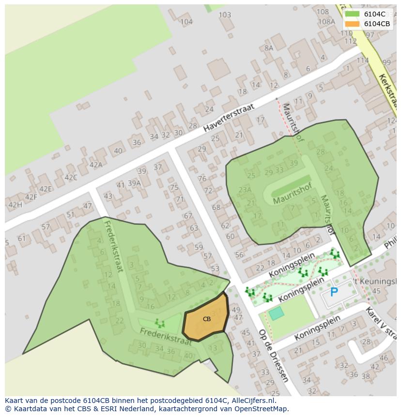 Afbeelding van het postcodegebied 6104 CB op de kaart.