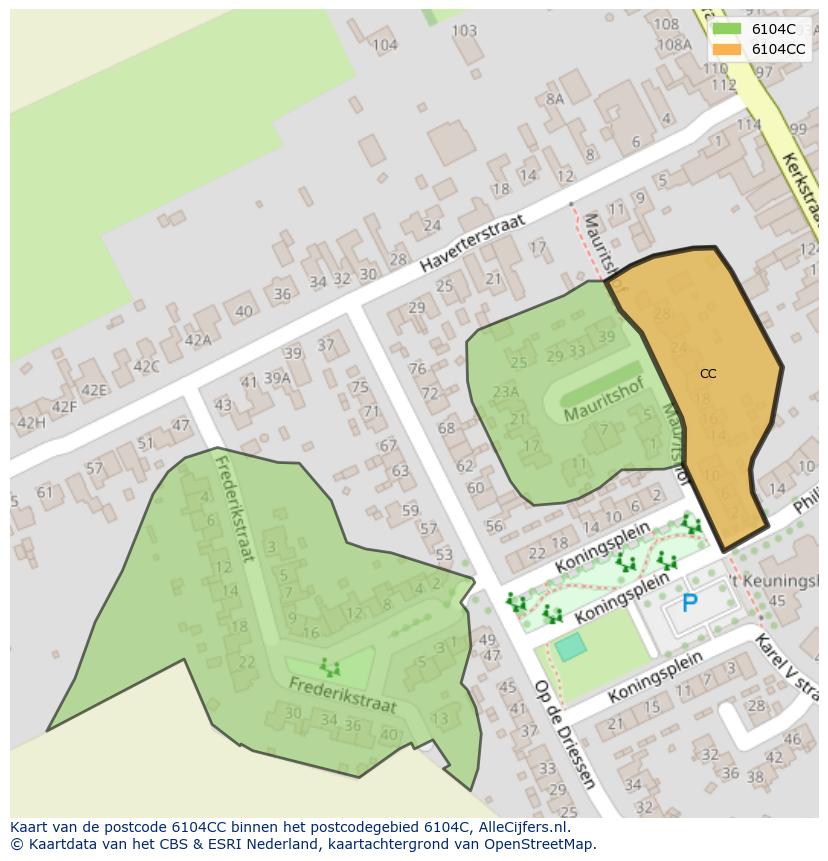 Afbeelding van het postcodegebied 6104 CC op de kaart.