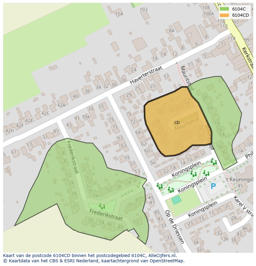 Afbeelding van het postcodegebied 6104 CD op de kaart.