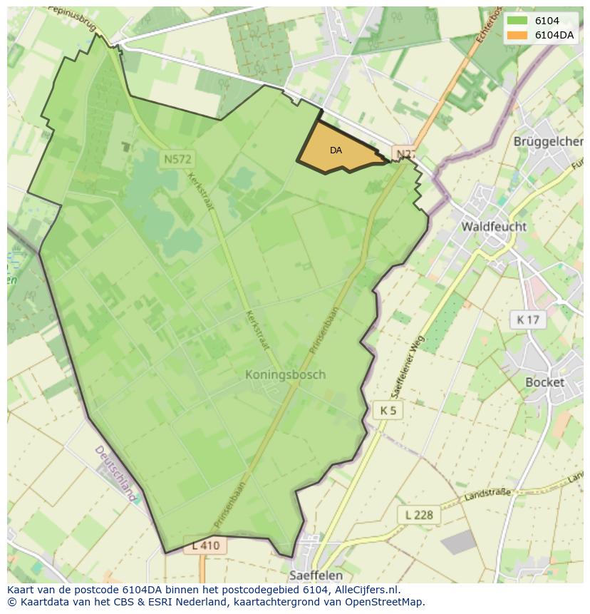 Afbeelding van het postcodegebied 6104 DA op de kaart.