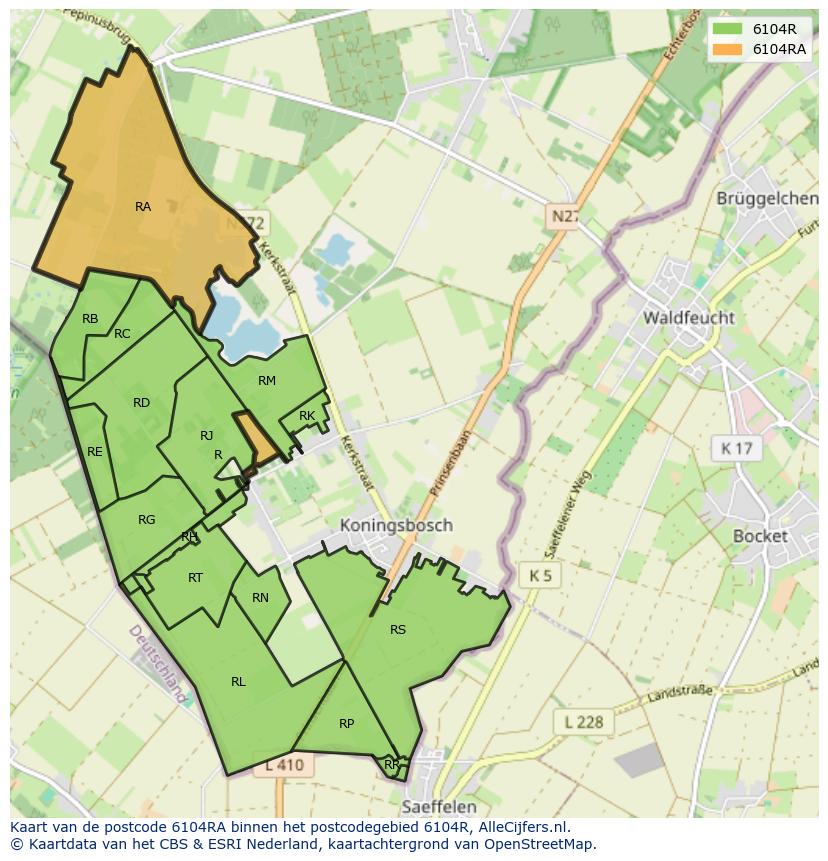 Afbeelding van het postcodegebied 6104 RA op de kaart.