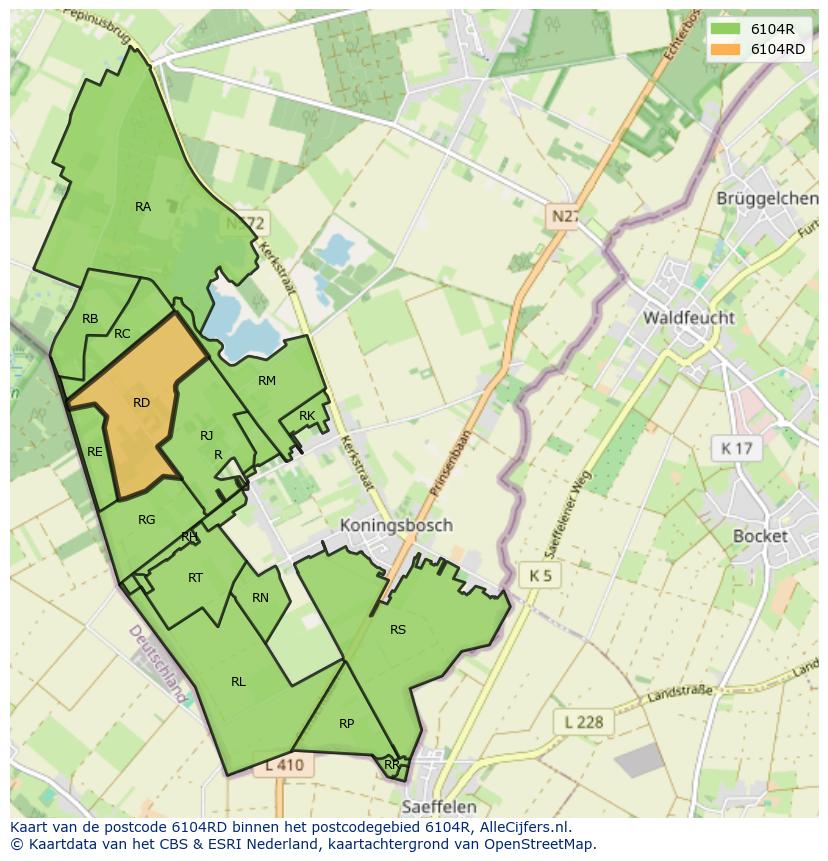 Afbeelding van het postcodegebied 6104 RD op de kaart.