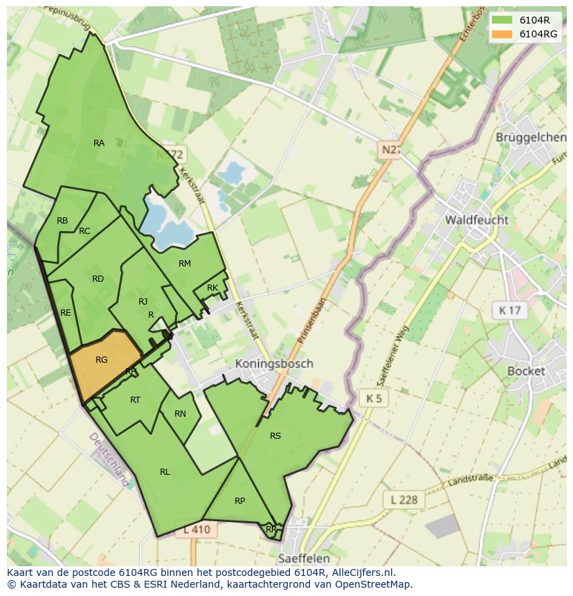 Afbeelding van het postcodegebied 6104 RG op de kaart.
